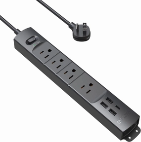 TROND Surge Protector Power Strip with USB, Ultra Thin Flat Plug 3ft Extension Cord 1625W, 3 USB A & 1 Type C, 4 AC Outlets 1440J Surge Protection, ETL Listed, Wall Mount for Home Office Dorm, Black power cord,hi-fi power cable,AC power lead,