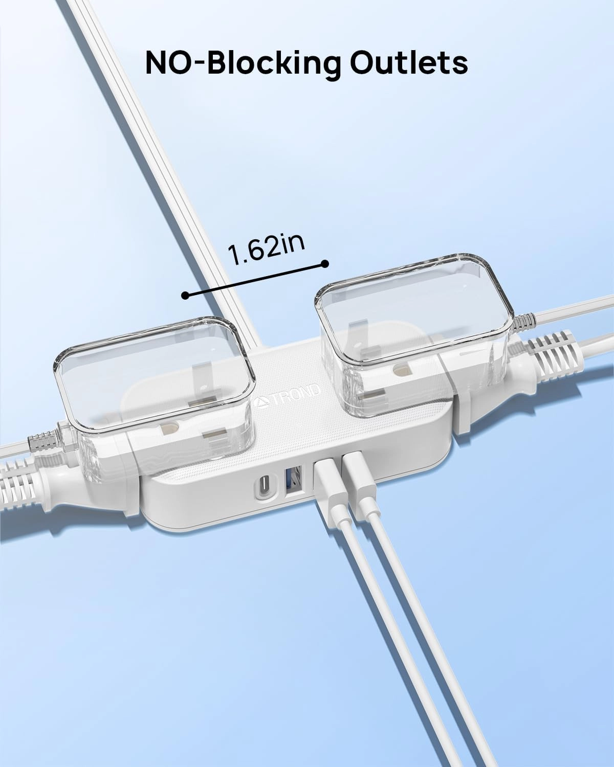 TROND Travel Power Strip with USB Ports, 5ft Flat Plug Extension Cord with Multiple Outlets, Small Wall Mount Extender Adapter for Office Dorm Room Essentials, White