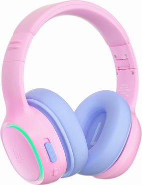 Tronsmart KH03 Kids Noise Cancelling Bluetooth Headphones, Safe Volume Control, Wireless Headphones with Light & Microphone, 70H Playtime, Built-in Audio Cable, for School/Travel/Airplane(Pink) noise cancelling headphones,ANC headphones,travel headphon