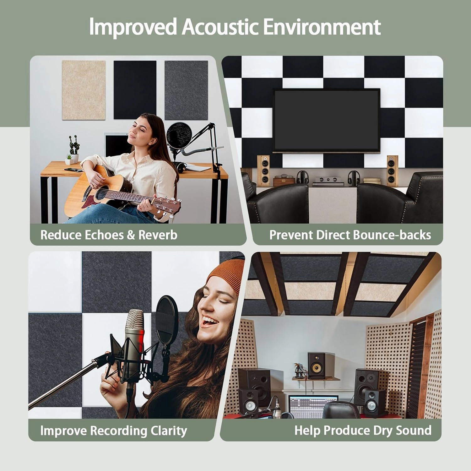 TroyStudio Thickened Acoustic Panels, 31.5 x 23.6 x 0.5 Inches Pack of 6 Felt Wall Decor Tile Sound Absorbing Board, Noise Reverb Echo Dampening Soundproof Padding for Door Music Recording Home Studio