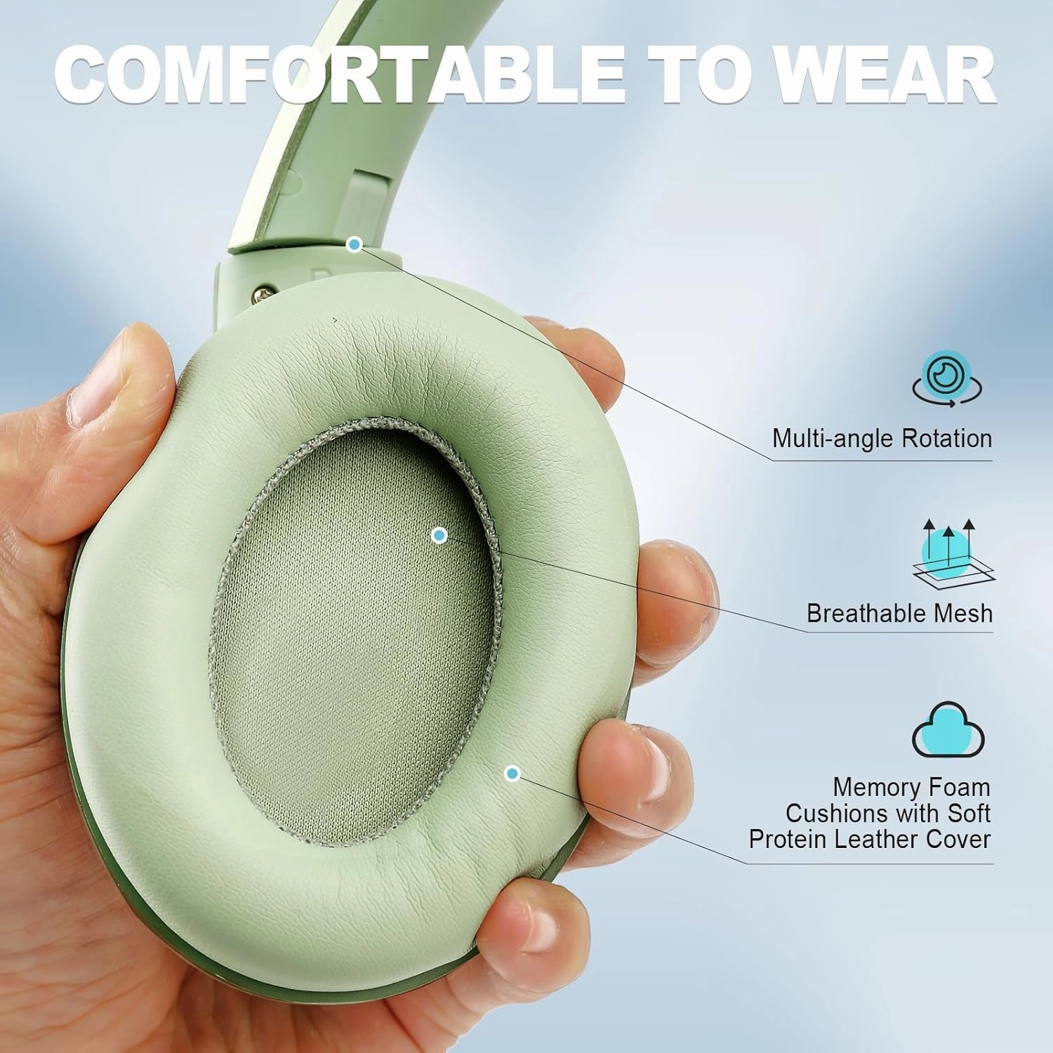 TUINYO Wireless Headphones - Noise Cancelling Over Ear Bluetooth Headphones with 60H Playtime, Deep Bass Hi-Fi Stereo Sound & Comfortable Earpads for Travel, Home and Office-Green