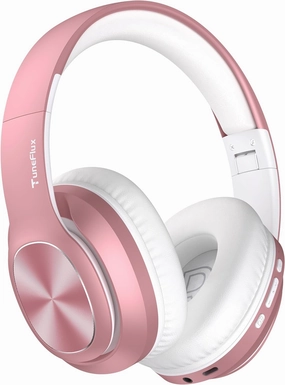 TuneFlux Wireless Bluetooth Headphones Over Ear, 80H Playtime, 3EQ Sound Modes, HiFi Stereo Headphones with Deep Bass, Foldable Bluetooth 5.3 Headsets for Smartphone/PC/Computer-Rose Gold over-ear headphones,closed back headphones,wireless studio cans,