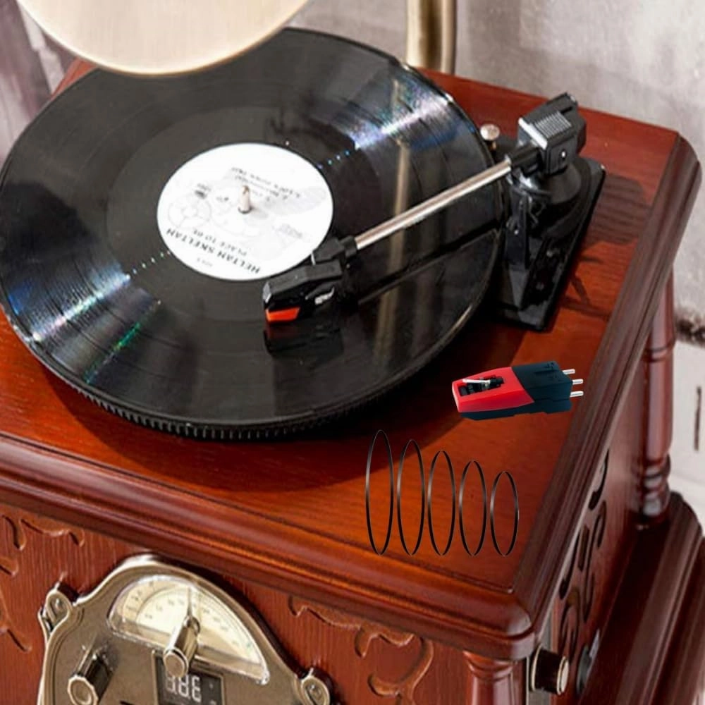 Turntable Belt with Record Player Cartridge Set Replacement Different Specifications Square Cassette Tape Machine Recorder Rubber Belt Diamond Stylus Replacement Needle for Turntable 