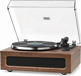 Turntable Built-in Four Speakers Vintage Vinyl Record Players HiFi Belt Drive System with Phono Preamp ATN-3600L MM Cartridge BT Wireless Aux-in RCA Line Out Auto Off Mahogany Brown Nostalgic belt-drive turntable,vinyl record player,audiophile turntable,