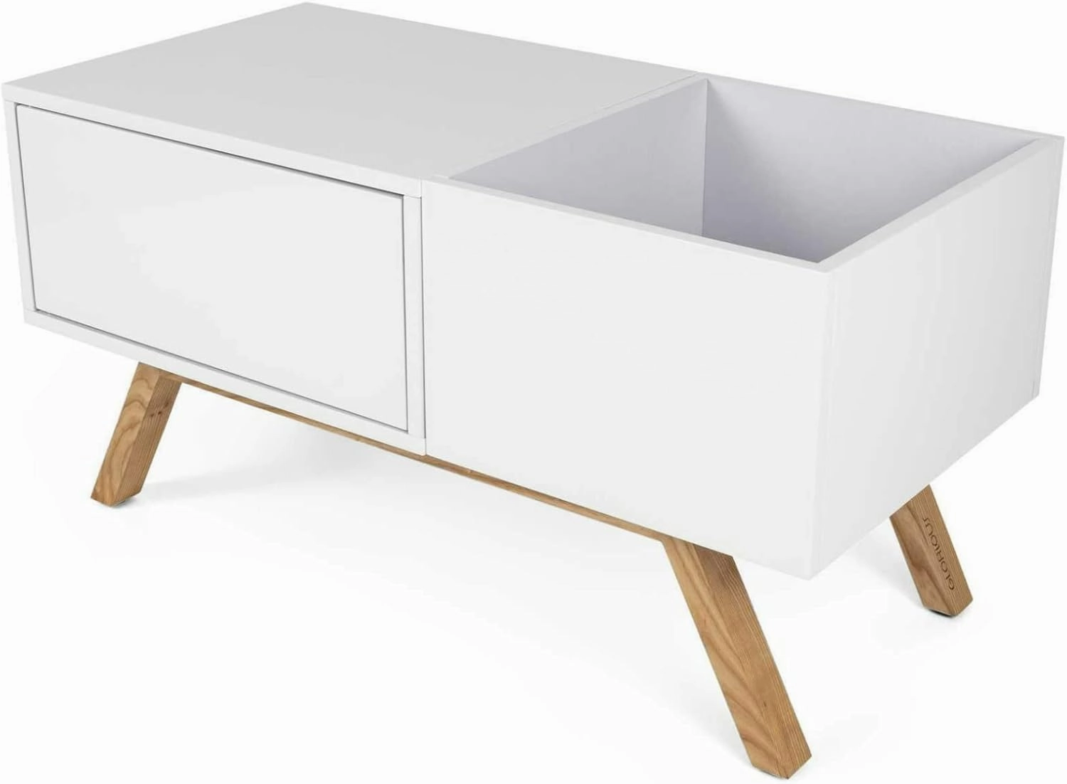 Turntable Lowboard, Solid Ashwood featuring 60s Retro Design with Closed-Front Compartment, Shock-Absorbent Rubber Feet and High-Gloss Finish (White) direct-drive turntable,DJ turntable,hi-torque vinyl deck,