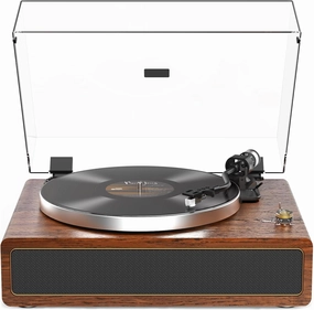 Turntable Record Player with Built-in Speakers, Vinyl Record Player Support Bluetooth Playback Auto Stop 33&45 RPM Speed RCA Line Out AUX in All-in-one Belt-Drive Turntable for Vinyl Records belt-drive turntable,vinyl record player,audiophile turntable