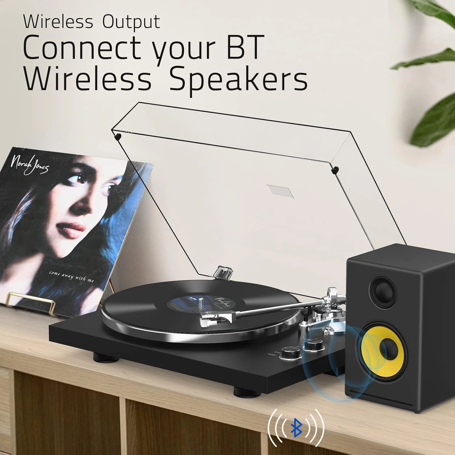 Turntables Belt-Drive Record Player with Wireless Output Connectivity, Vinyl Player Support 33&45 RPM Speed Phono Line USB Digital to PC Recording with Advanced Magnetic Cartridge&Counterweight Black