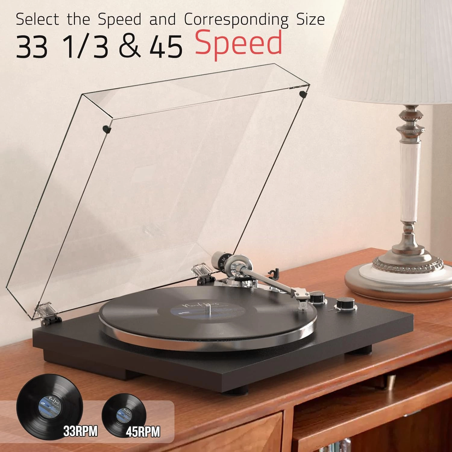 Turntables Record Player Wireless Output Connectivity Vinyl Player Belt-Drive Turn Tables Support 33&45 RPM Speed Phono Line Output USB Digital to PC Recording ATN3600L MM Cartridge Black