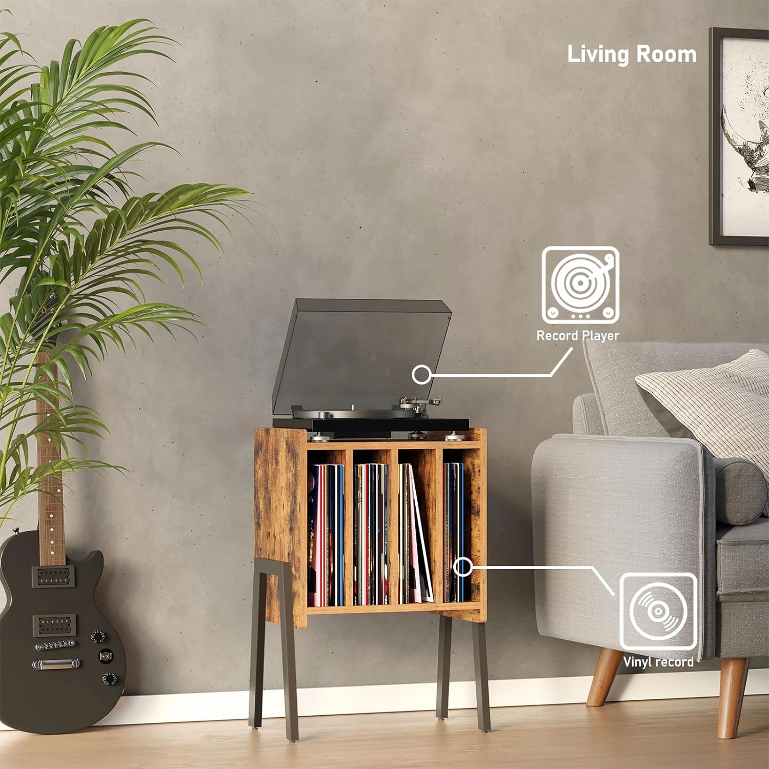 TUTOTAK Record Player Stand, Record Storage Table, End Table with Vinyl Holder Display Shelf, Side Table, Turntable Stand, Nightstand V1TB01BB045