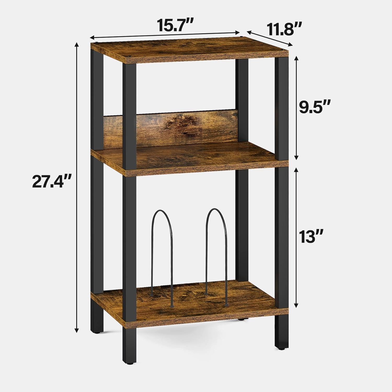 TUTOTAK Record Player Stand with Storage Up to 100 Albums,Record Storage Table,3 Tier End Table,Side Table for Living Room, Bedroom, Brown TB01BB075