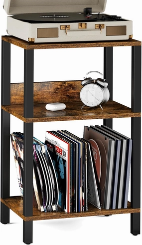 TUTOTAK Record Player Stand with Storage Up to 100 Albums,Record Storage Table,3 Tier End Table,Side Table for Living Room, Bedroom, Brown TB01BB075 vinyl storage,record holder,LP organizer,