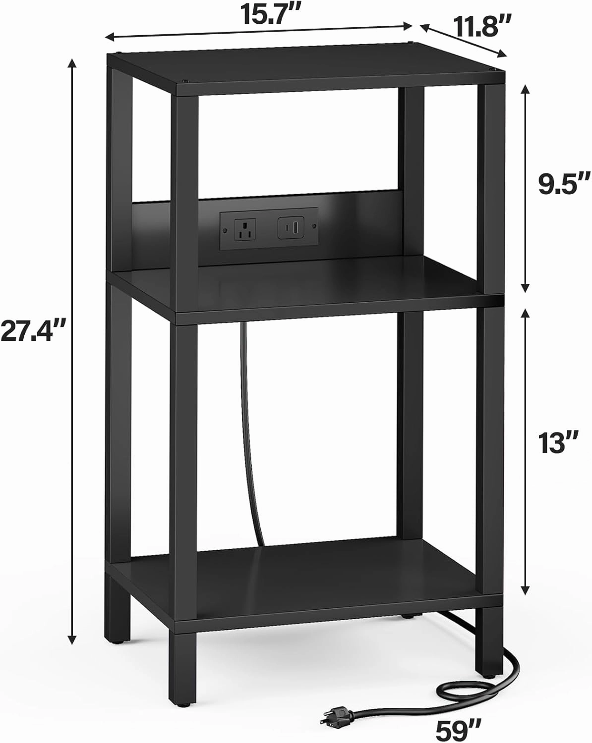 TUTOTAK Record Player Stand with Storage Up to 100 AlbumsRecord Storage Table,3 Tier End Table with Charging Station,Side Table for Living Room, Bedroom, Black TB01BK076