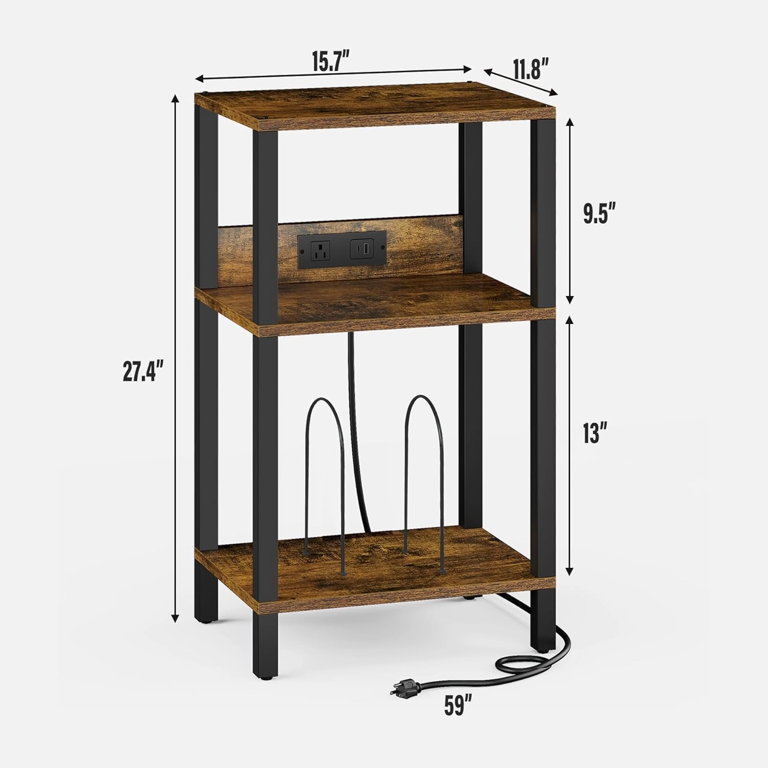 TUTOTAK Record Player Stand with Storage Up to 100 AlbumsRecord Storage Table,3 Tier End Table with Charging Station,Side Table for Living Room, Bedroom, Brown TB01BB076