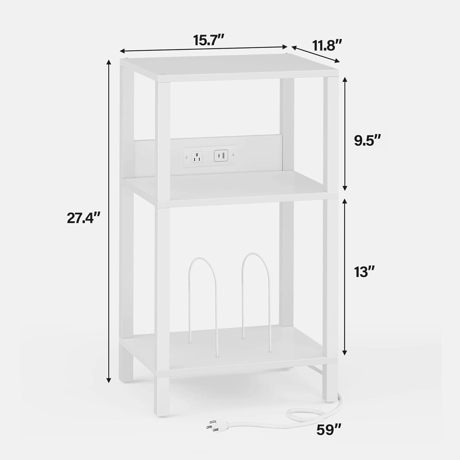 TUTOTAK Record Player Stand with Storage Up to 100 AlbumsRecord Storage Table,3 Tier End Table with Charging Station,Side Table for Living Room, Bedroom, White TB01BW076