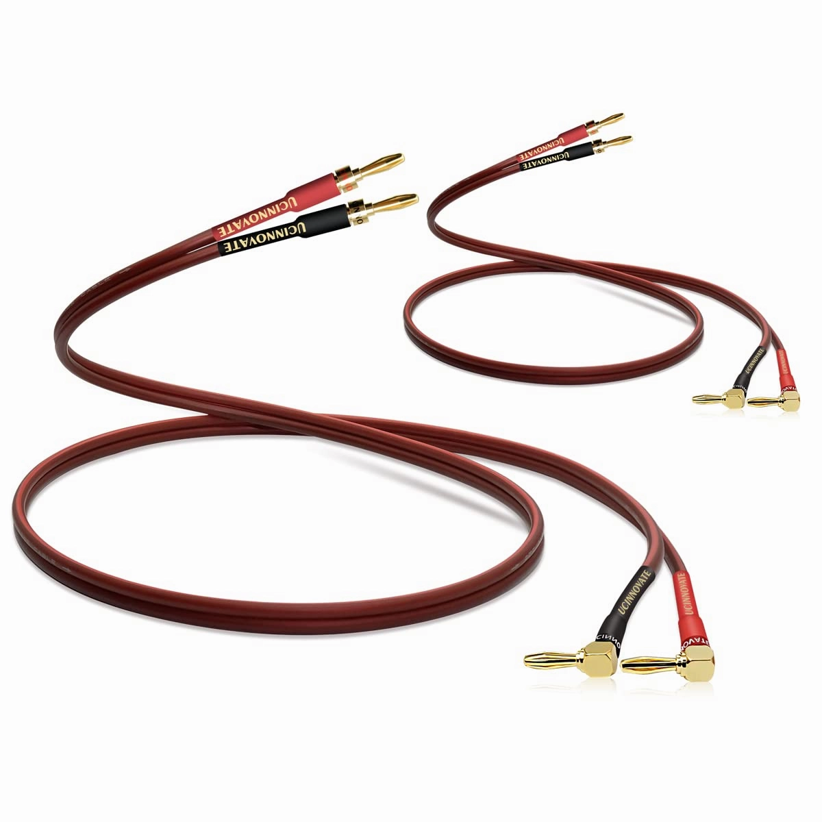 UCINNOVATE 2 Pack 14 AWG Speaker Wire with Banana Plugs, 2X 3m HiFi OFC Speaker Cable with Gold-Plated Right Angle Banana Plugs to Banana Plugs Audio Cable Speaker Cord for Audiophile (3m / 9.8FT)