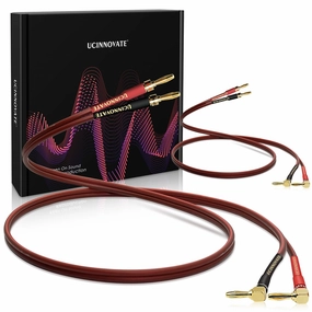 UCINNOVATE 2 Pack 14 AWG Speaker Wire with Banana Plugs, 2X 3m HiFi OFC Speaker Cable with Gold-Plated Right Angle Banana Plugs to Banana Plugs Audio Cable Speaker Cord for Audiophile (3m / 9.8FT) speaker cable,audio wire,hi-fi speaker cord,