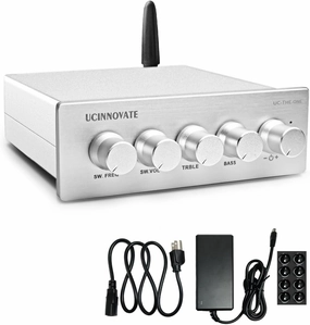 UCINNOVATE Bluetooth 5.0 Stereo Receiver Amp 2.1 Channel Mini Hi-Fi Class D Integrated Amplifier 100W x 2 50W Home Audio Receivers & Amplifiers for Bookshelf Speaker Subwoofer Desktop Passive Speaker integrated amplifier,stereo receiver,hi-fi amp combo