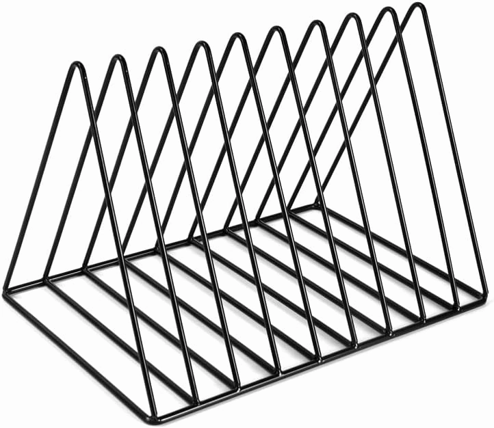 Udreamer 9 Slot Vinyl Holder,Desktop Vinyl Record Storage Holds Up 30 Vinly Records,Metal Magazine Rack Triangle File Holder for Office Homer,Black
