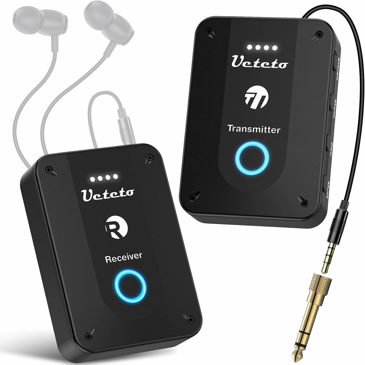Ueteto Wireless in Ear Monitor System 2.4G Stereo IEM System with Transmitter Beltpack Receiver Automatic Pairing, for Studio, Band Rehearsal, Live Performance in-ear monitors,hi-fi IEMs,studio earphones,