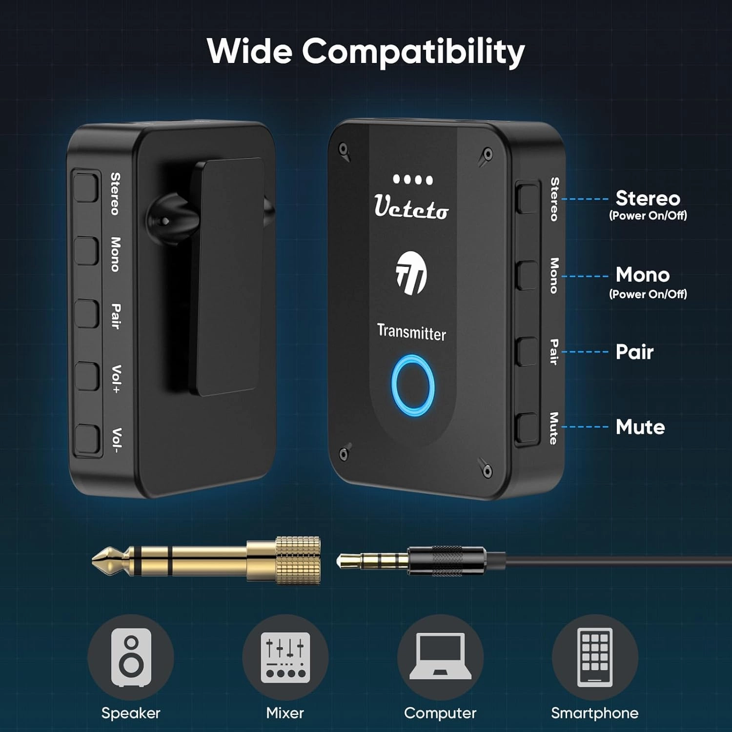 Ueteto Wireless in Ear Monitor System 2.4G Stereo IEM System with Transmitter Beltpack Receiver Automatic Pairing, for Studio, Band Rehearsal, Live Performance