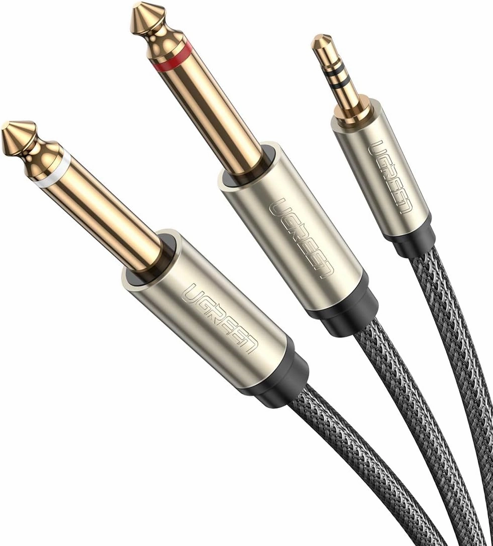 UGREEN 1/8 to 1/4 Stereo Cable 3.5mm TRS to Dual 6.35mm 1/4 TS Mono Y Splitter Audio Cord Adapter Compatible with iPhone, PC, Computer Sound Card, Mixer, Multimedia Speaker, Home Stereo System 16FT speaker cable,audio wire,hi-fi speaker cord,