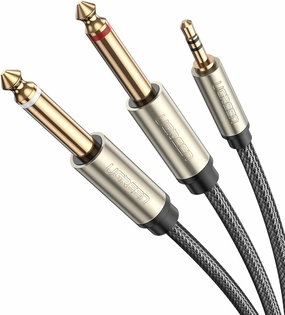 UGREEN 1/8 to 1/4 Stereo Cable 3.5mm TRS to Dual 6.35mm 1/4 TS Mono Y Splitter Audio Cord Adapter Compatible with iPhone, PC, Computer Sound Card, Mixer, Multimedia Speaker, Home Stereo System 16FT speaker cable,audio wire,hi-fi speaker cord,