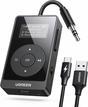 UGREEN Airplane Bluetooth 5.3 Transmitter Receiver for 2 Airpods, AptX Adaptive/HD Audio 3.5m Aux Bluetooth Adapter for Airplane TV Wireless Headphones, Travel Essentials for Flying wireless audio bridge,Bluetooth transmitter,WiFi audio link,