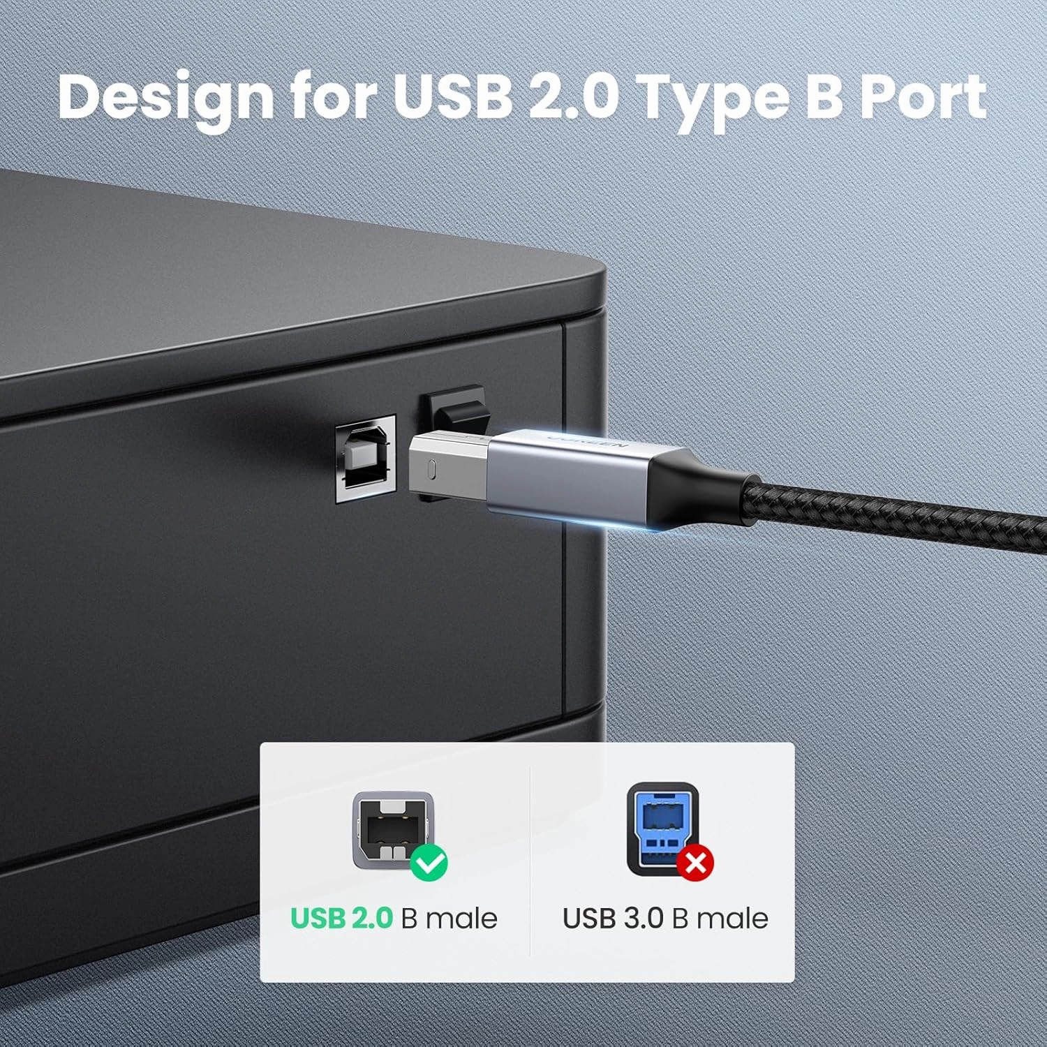 UGREEN USB B to USB C 3 FT Printer Cable, Nylon USB B to C Cord for MacBook Pro/Air, MIDI Cable Compatible with Yamaha Piano Keyboard, DAC, DJ Controller for iPad