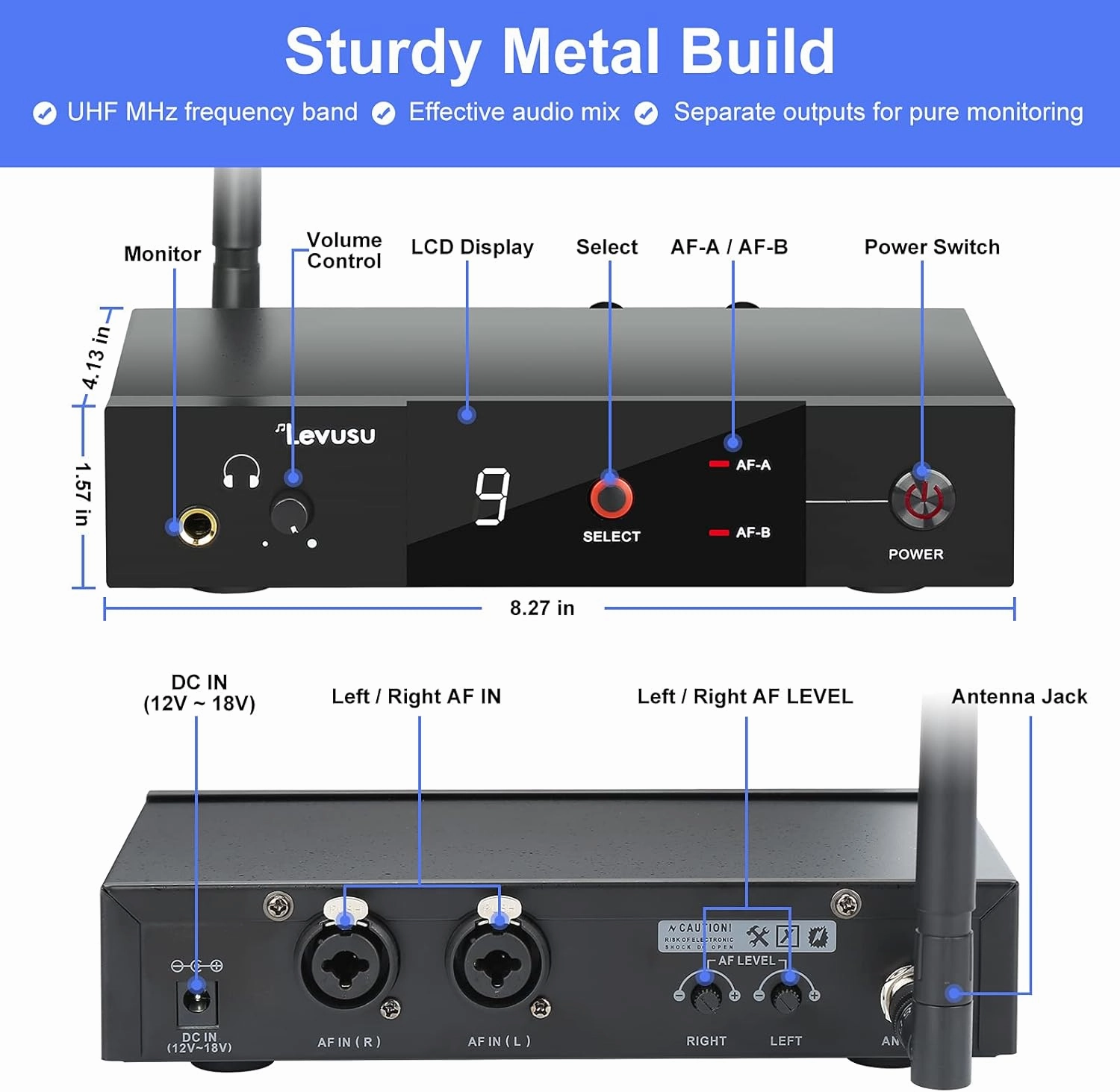 UHF Wireless in-Ear Monitor System with Earphone,180Ft, Rack Mount, Professional IEM Stereo System Transmitter and Beltpack for Studio, Guitar, Band Rehearsal, Live Performance (1 Bodypack)