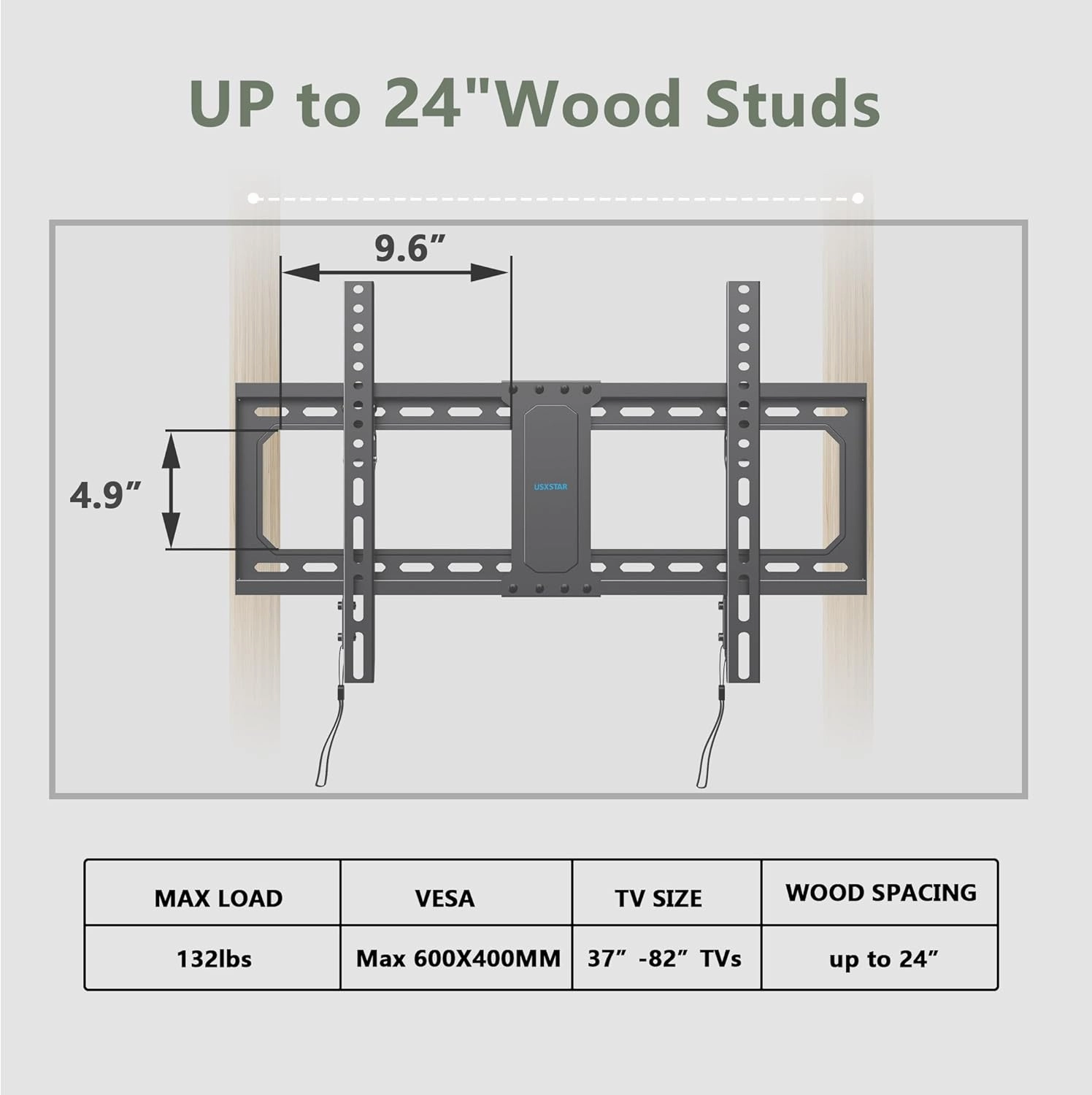 UL Listed Fixed TV Wall Mount for 37-82 Inch Screens, Low Profile TV Mount Fits 16", 18", 24" Studs, Wall Mount Bracket with Quick Release Lock, Max VESA 600x400mm, Holds up to 132 lbs by USX STAR