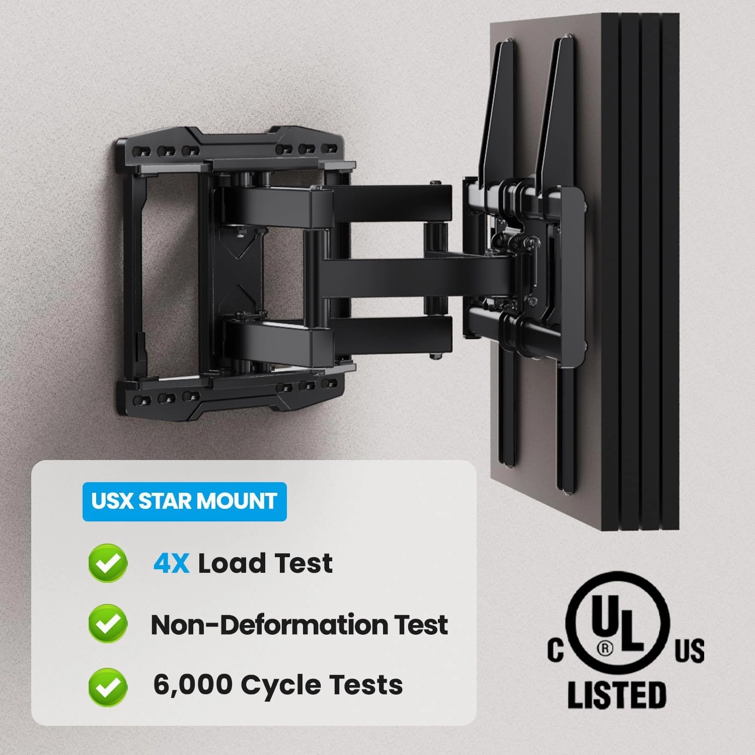 UL Listed Full Motion TV Wall Mount Bracket for Most 37-86 inch TVs, Swivel Tilt Extension Level TV Mount, Max VESA 600x400mm, Holds up to 132lbs & 16" Wood Studs with Hole Drilling Template