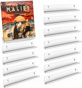ULENDIS 12 Pack Vinyl Record Shelf Wall Mount, Clear Acrylic Album Record Holder for Display Daily Listening, Floating Shelves with Installation Hardware and Tools vinyl accessories,turntable parts,record player tools,