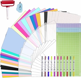 Ultimate 62pcs Accessories Bundle for Cricut Venture,This Kit Includes 24 x 12 Inch Cardstock,Heat Transfer Vinyl,Adhesive Vinyl,Stencil Sheet,Printable Vinyl Sticker,Cutting Mat,Weeding Tool vinyl accessories,turntable parts,record player tools,