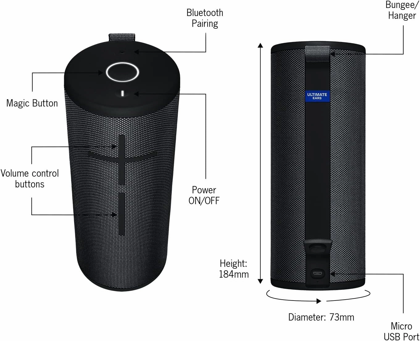 Ultimate Ears Boom 3 Wireless Bluetooth Speaker, Bold Sound   Deep Bass, Bluetooth, Magic Button, Waterproof, 15 Hours Battery, Range of 150 ft, Night Black