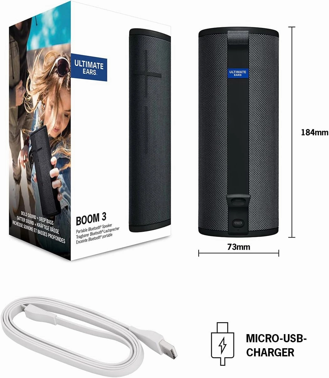 Ultimate Ears Boom 3 Wireless Bluetooth Speaker, Bold Sound   Deep Bass, Bluetooth, Magic Button, Waterproof, 15 Hours Battery, Range of 150 ft, Night Black
