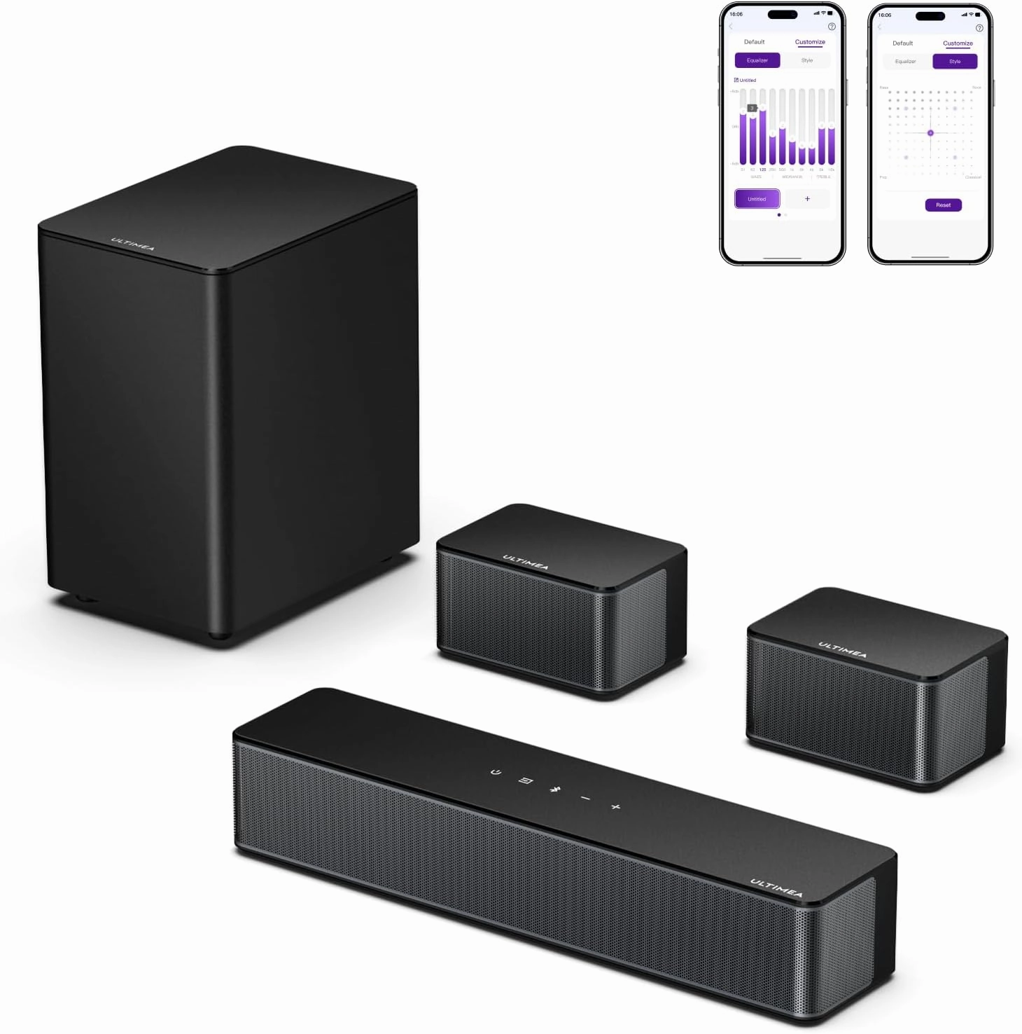 ULTIMEA 5.1 Sound Bar for Smart TV, Virtual Surround Sound System for TV, 320W Peak Power, Adjustable Surround Speakers and Subwoofer, APP Control, Home Theater Soundbar Poseidon D50(2025 New Model) soundbar,TV speaker bar,home theater soundbar,