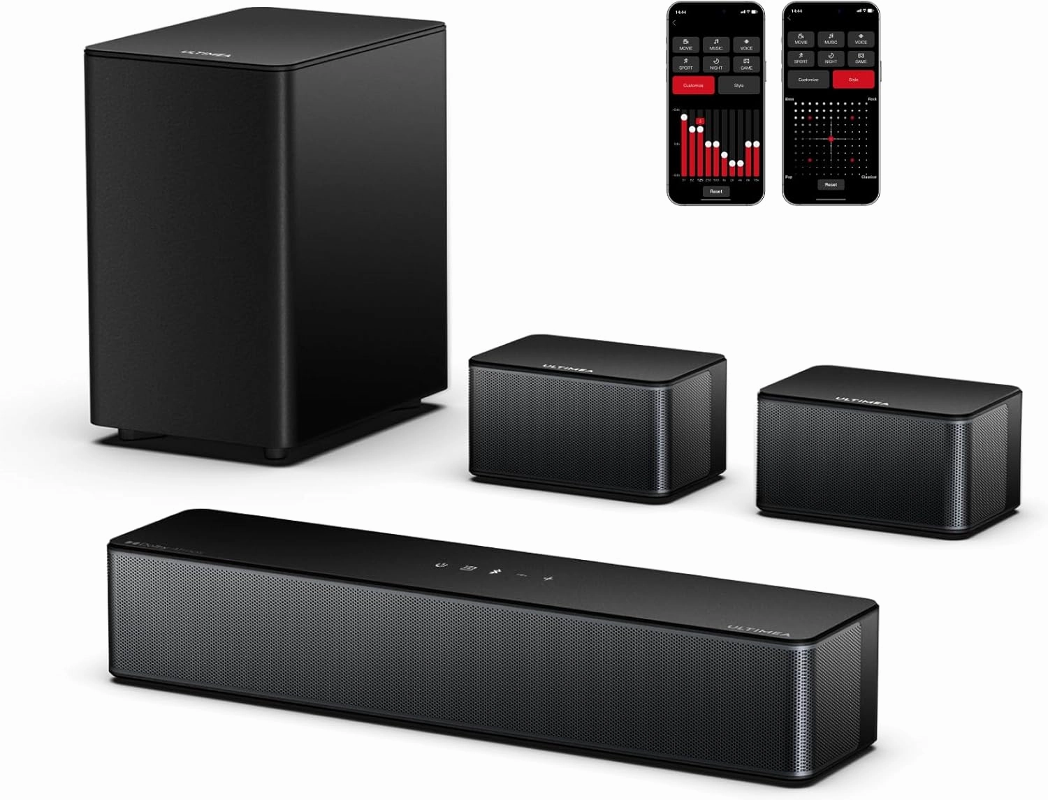 ULTIMEA 5.1 Sound Bar for Smart TV, with Dolby Atmos, 410W Peak Power, Surround Sound System for TV, Wireless Subwoofer Bass Boost, Surround Adjustable, APP Control, Poseidon D60(New 2025 Model) soundbar,TV speaker bar,home theater soundbar,