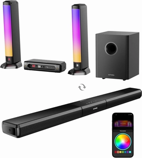ULTIMEA 5.1ch Sound Bar w/Dolby Atmos, Surround Sound System for TV with Subwoofer, Detachable Soundbar for Smart TV, RGB Light, App Control, 320W Peak Power Soundbar, HDMI eARC/OPT/AUX/BT, Apollo S80 surround sound system,cinema audio kit,5.1 surround pac