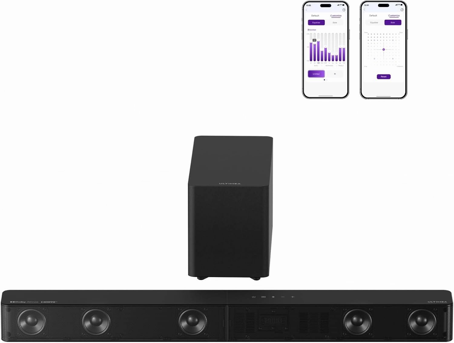 ULTIMEA 5.1ch Soundbar with Dolby Atmos, Sound Bar with Subwoofer for Smart TV, Home Theater Surround Sound System for TV, 300W, Adjustable Bass Boost, App, BT 5.4, Poseidon M60 (2025 Model) soundbar,TV speaker bar,home theater soundbar,