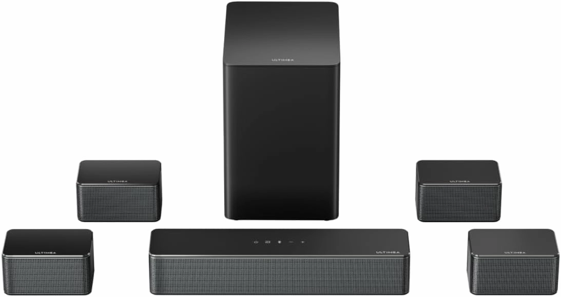 ULTIMEA 7.1ch Soundbar with Wireless Subwoofer, Virtual Surround Sound System for TV, App Control, 410W Peak Power, Sound bar for TV, 4 Wired Surround Speakers, Home Theater Sound System Poseidon D70 surround sound system,cinema audio kit,5.1 surround pack