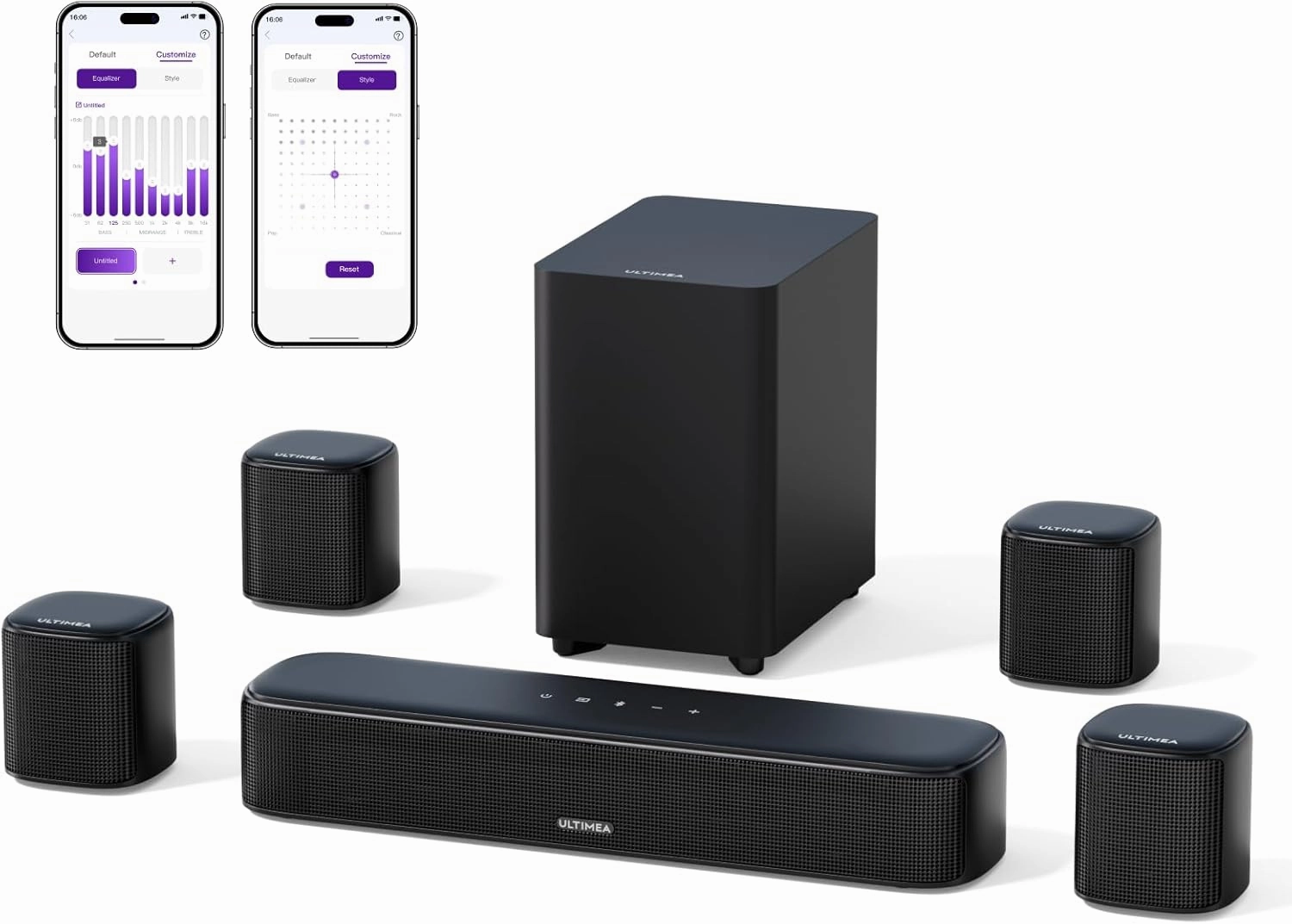 ULTIMEA 7.1ch Virtual Surround Sound Bar, Sound Bar for Smart TV with 4 Surround Speakers, Peak Power 330W, Surround Sound System for TV, App Control, TV Soundbar with Subwoofer, Opt/AUX/BT, Aura A40 floorstanding speakers,tower speakers,stereo floor speak