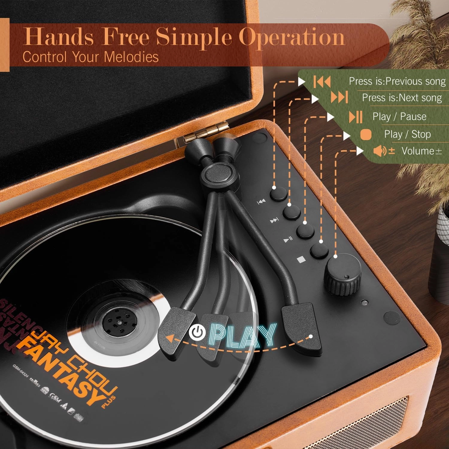Ultra-Compact Portable Rechargeable Bluetooth CD Player | Minimalist Design | AUX/USB/TF Card Playback & Headphone Output | Hi-Fi Audiophile Stereo | 2200 mAh Built-in Battery | RetroBeat (Brown)