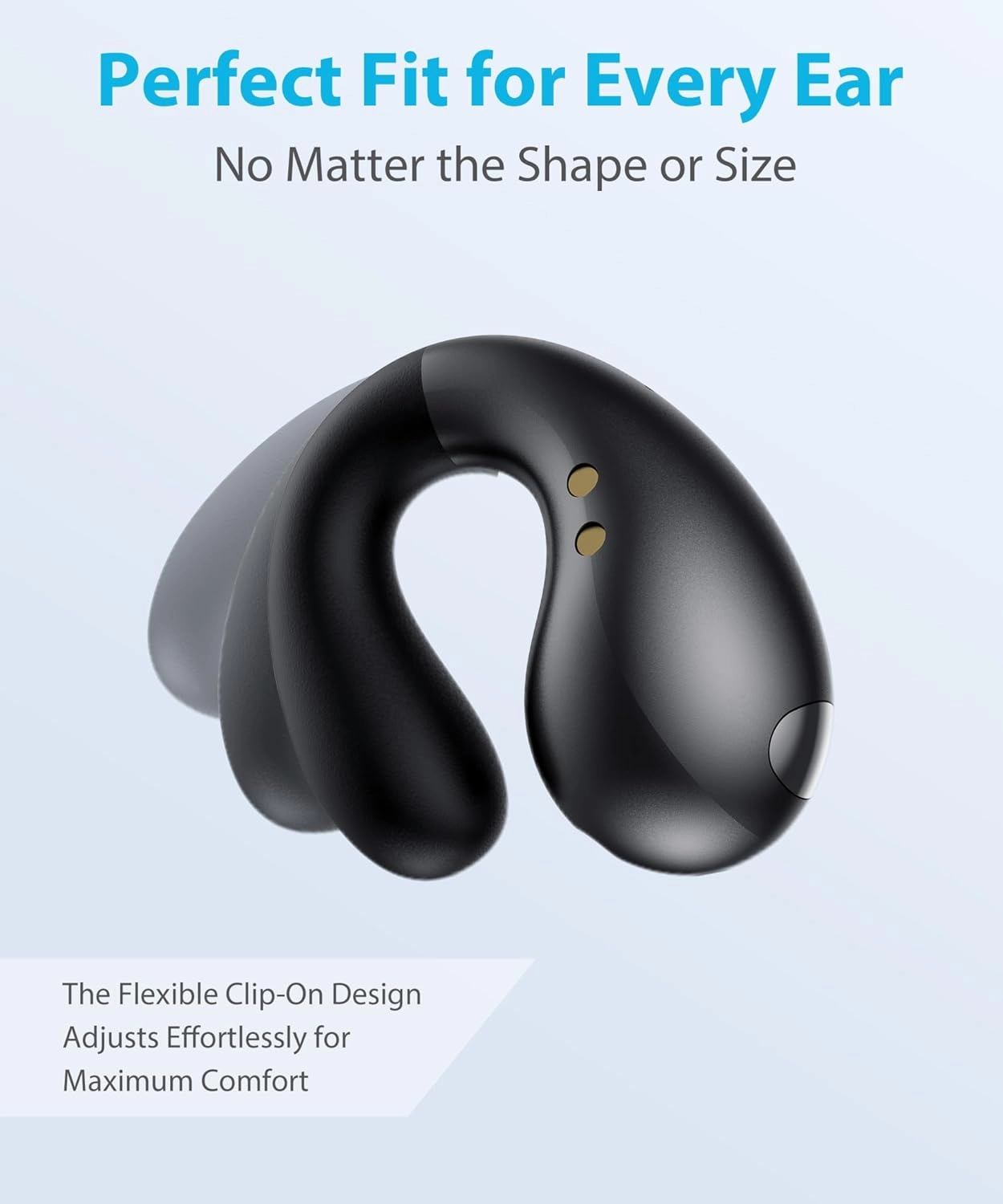 Ultra Open-Ear-Earbuds Wireless Bluetooth - Ergonomic Clip-On Earbuds, Bone Conduction Over-The-Ear Headphones with Waterproof Design and Secure Fit for Small Ears, Classic Black