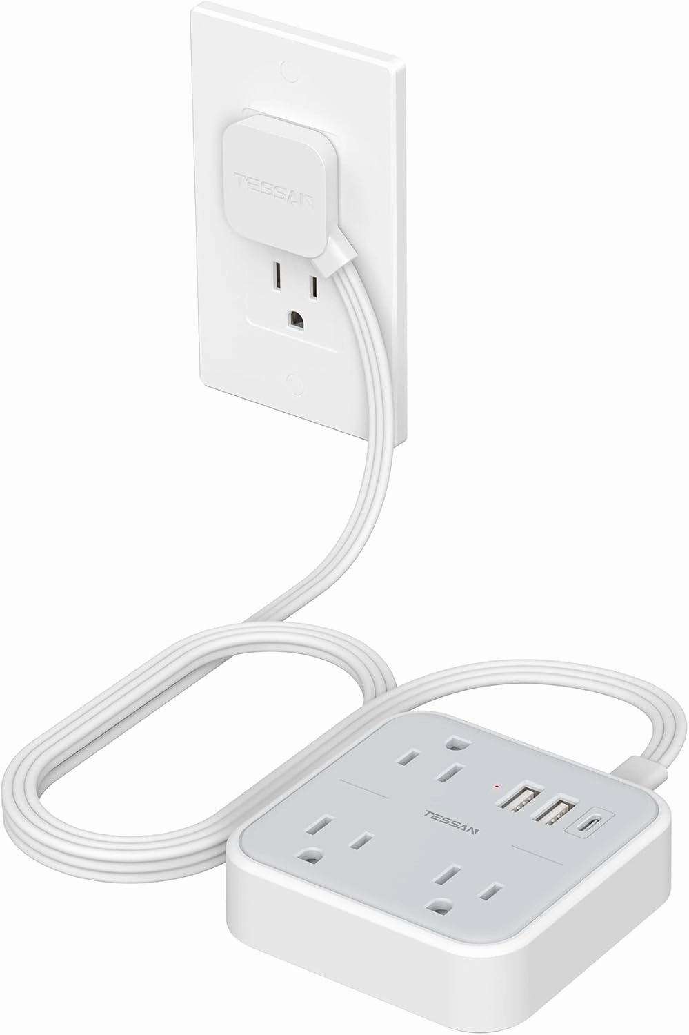 Ultra Thin Flat Extension Cord 5 FT, TESSAN Slim Power Strip with USB Ports (1 USB C), Surge Protector Flat Plug Wall Charger with 3 Outlets for Office, School, Dorm Room Essentials power cord,hi-fi power cable,AC power lead,