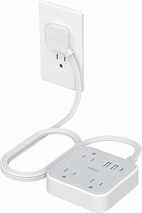 Ultra Thin Flat Extension Cord 5 FT, TESSAN Slim Power Strip with USB Ports (1 USB C), Surge Protector Flat Plug Wall Charger with 3 Outlets for Office, School, Dorm Room Essentials power cord,hi-fi power cable,AC power lead,