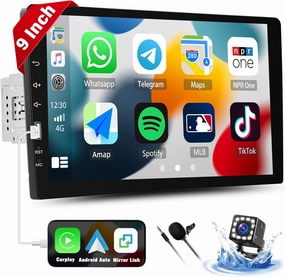 UNITOPSCI 9 Inch Single Din Touch Screen Car Stereo with Apple CarPlay Android Auto Bluetooth Car Radio with Backup Camera, FM/AM Radio Mirror Link USB EQ SWC Mic Audio Receiver audio interface,USB interface,music recording input,