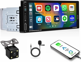 UNITOPSCI Single Din Bluetooth Car Stereo Compatible with Apple CarPlay Android Auto 6.86 Inch Touch Screen Car MP5 Player Mirror Link FM Radio USB Type-C DVR SWC   Backup Camera Remote Control Mic audio interface,USB interface,music recording input,