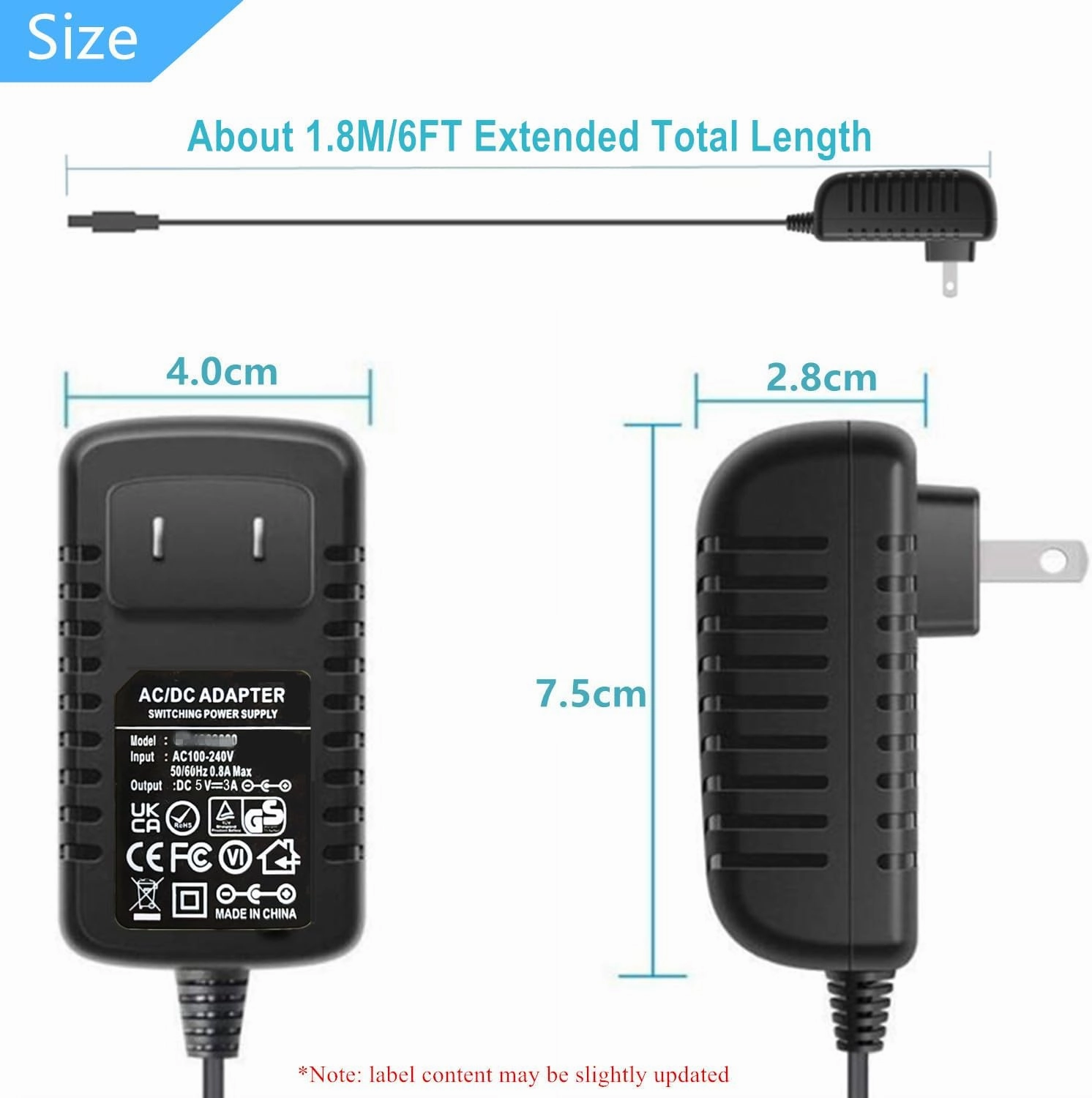 Universal 5V 3A Ac Adapter DC5V Power Supply Charger with 11 DC Plug Tips AC120V to DC5v 3a 2.5a 2a 1.5a 1a Power Adapter for Baby Monitor Graco Swing Raspberry Pi USB HUB 5volt ac-dc Adapter 6FT