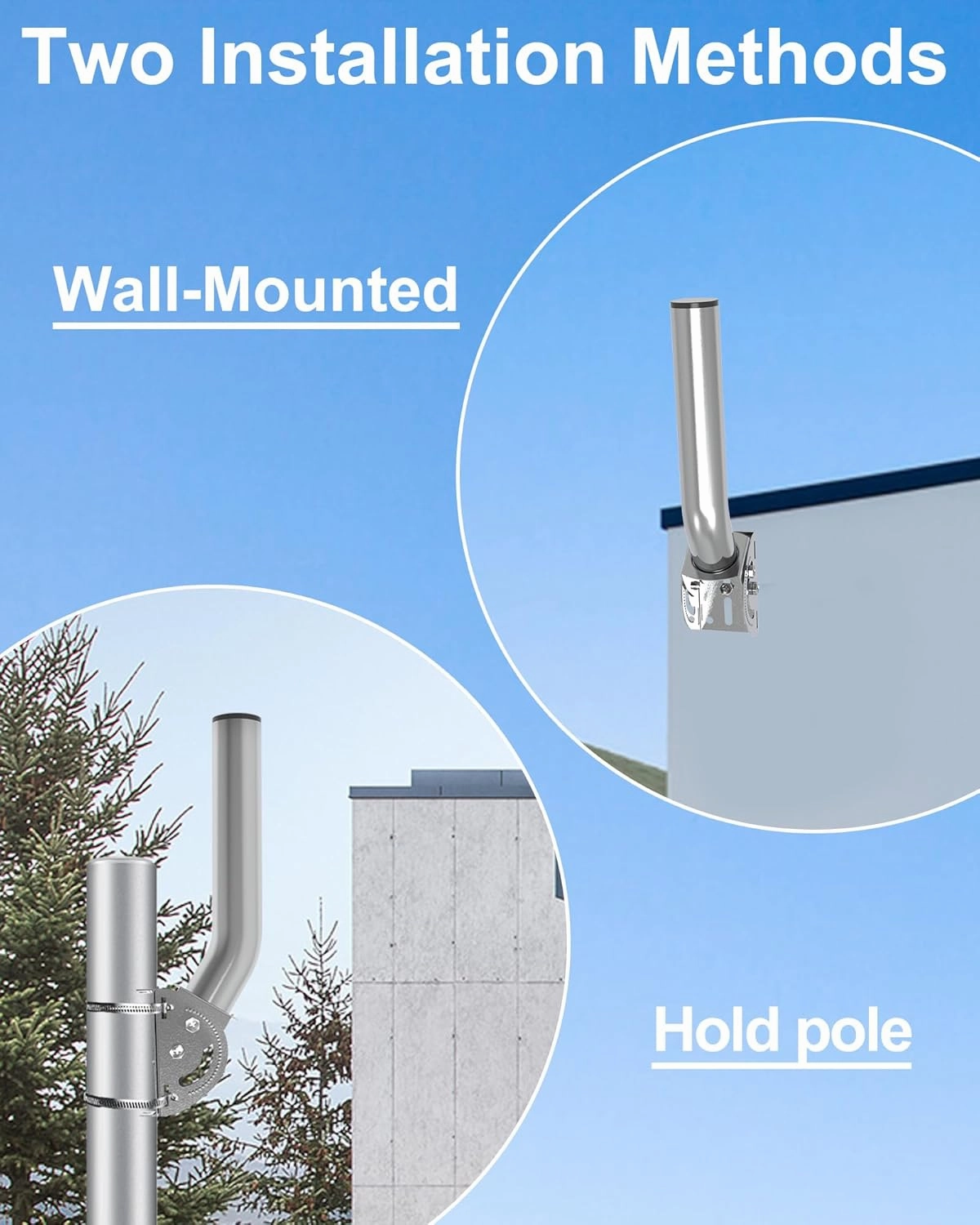 Universal Antenna Pole Mount, 12''(H) - 1.38 Stainless Steel Pole and Wall-Mounted Mounting Bracket Mast Kit for Outdoor TV Antennas, Access Point, Weather Station, Wireless Bridge CPE and More