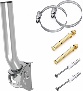Universal Antenna Pole Mount, 12''(H) - 1.38 Stainless Steel Pole and Wall-Mounted Mounting Bracket Mast Kit for Outdoor TV Antennas, Access Point, Weather Station, Wireless Bridge CPE and More speaker wall mount,audio bracket,AV wall mounting,